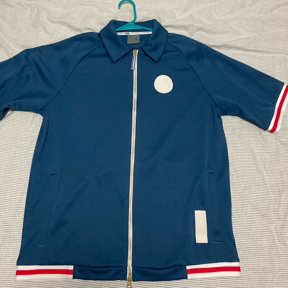 Puma short sleeve basketball warmup zip shirt